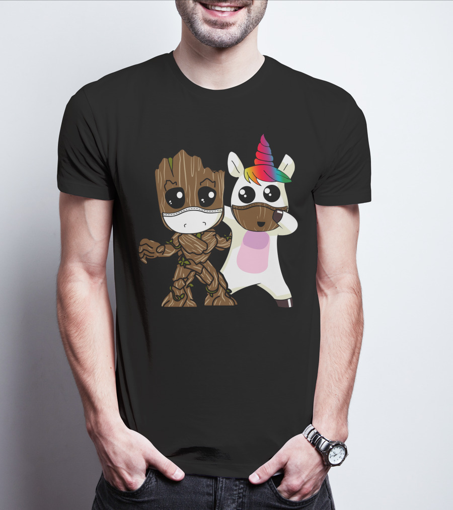 Groot Unicorn Rainbow Mask Duo T-Shirt