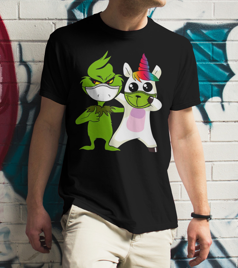 Grinch Unicorn Masked Duo Hugging Cute T-Shirt