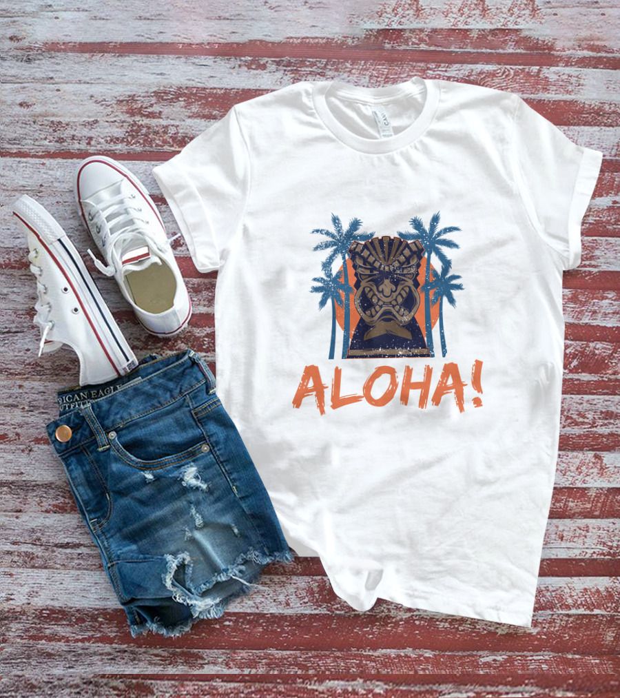 Aloha Tiki Mask With Palm Trees T-Shirt