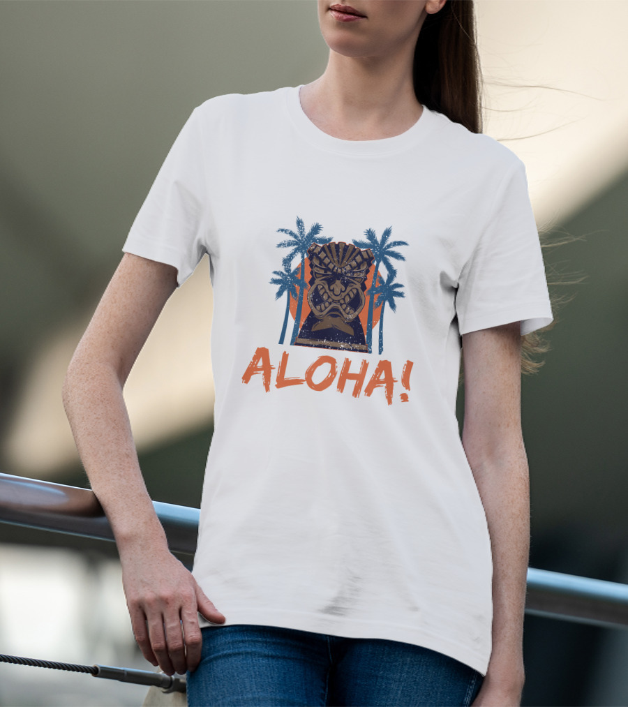 Aloha Tiki Mask With Palm Trees T-Shirt