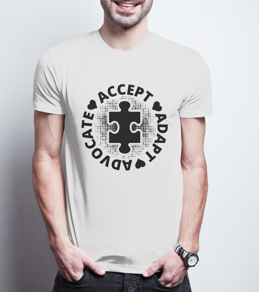 Accept Adapt Advocate Puzzle Hearts T-Shirt