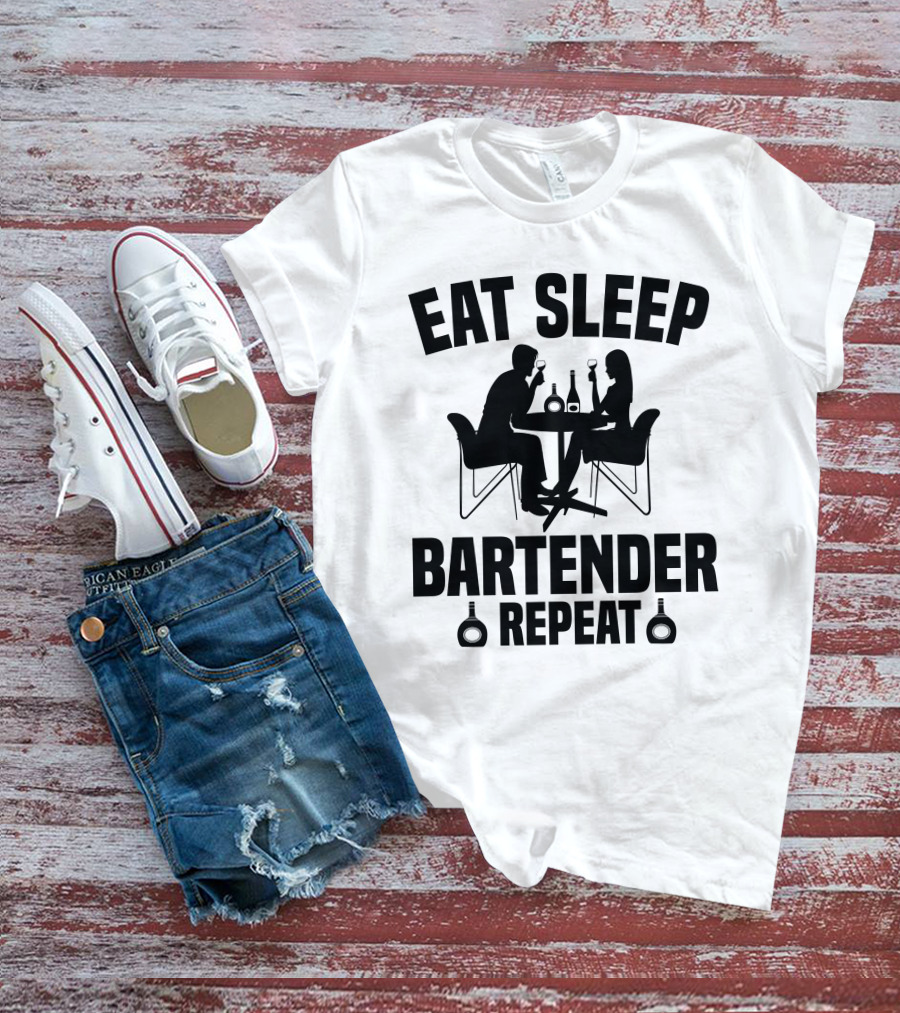 Eat Sleep Bartender Repeat Silhouette Dining Scene T-Shirt
