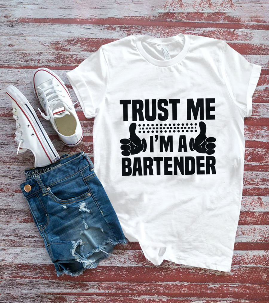 TRUST ME I'M A BARTENDER Thumbs Up Dotted Line T-Shirt