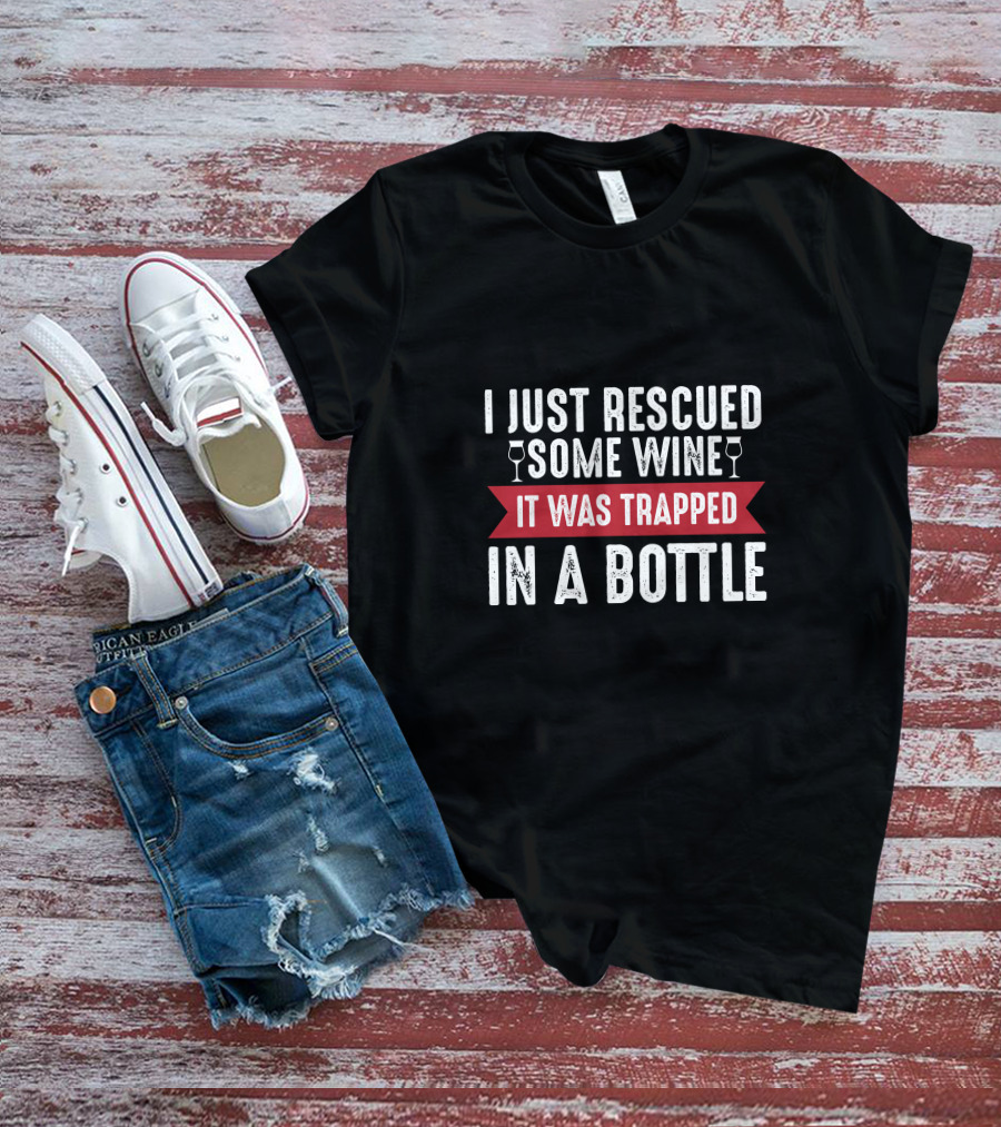 I Just Rescued Some Wine Trapped In A Bottle With Wine Glass Icons T-Shirt