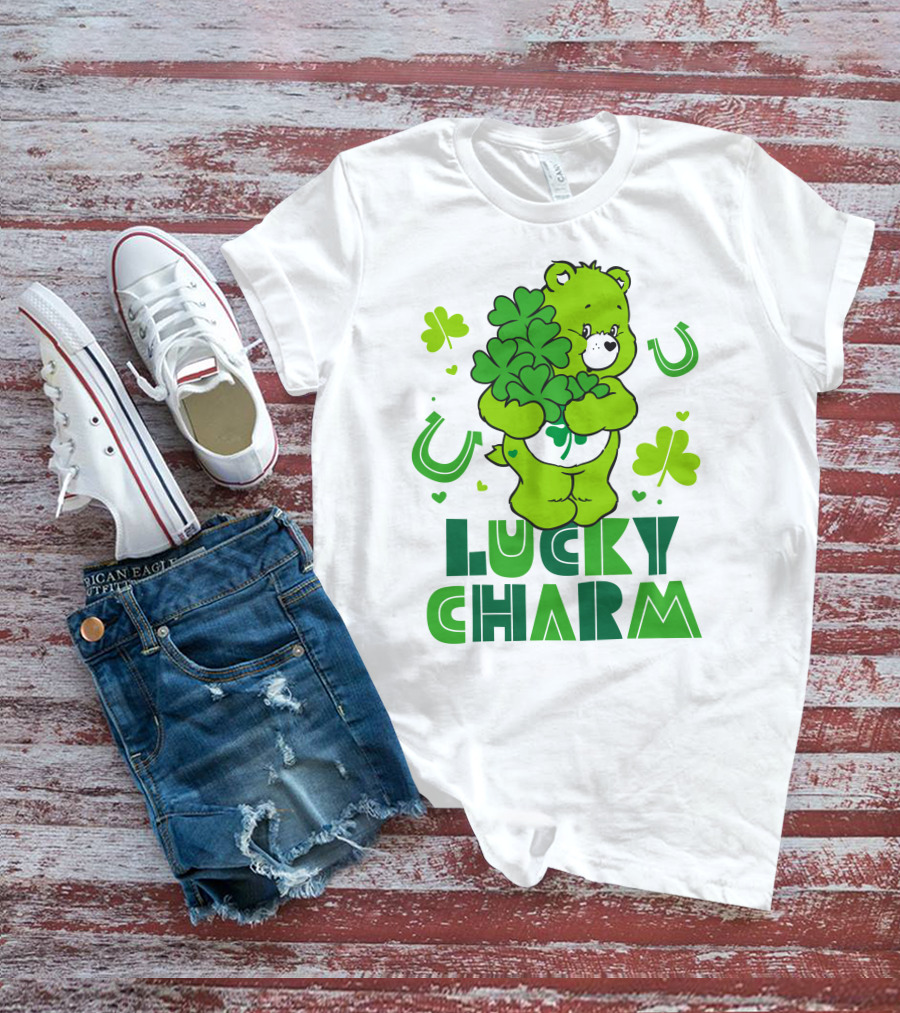 Lucky Charm Green Bear With Shamrocks And Horseshoes T-Shirt