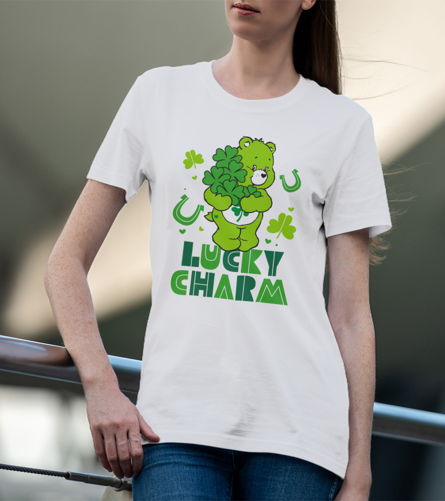 Lucky Charm Green Bear With Shamrocks And Horseshoes T-Shirt
