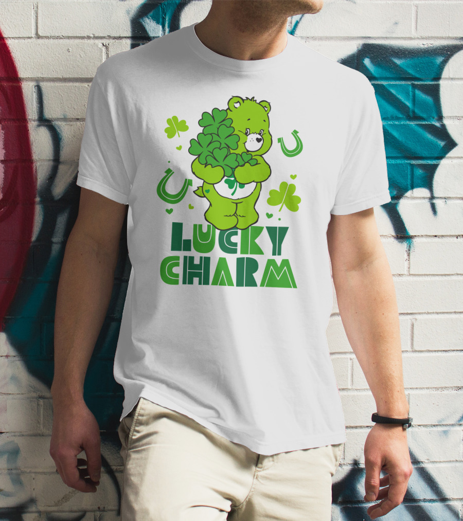 Lucky Charm Green Bear With Shamrocks And Horseshoes T-Shirt