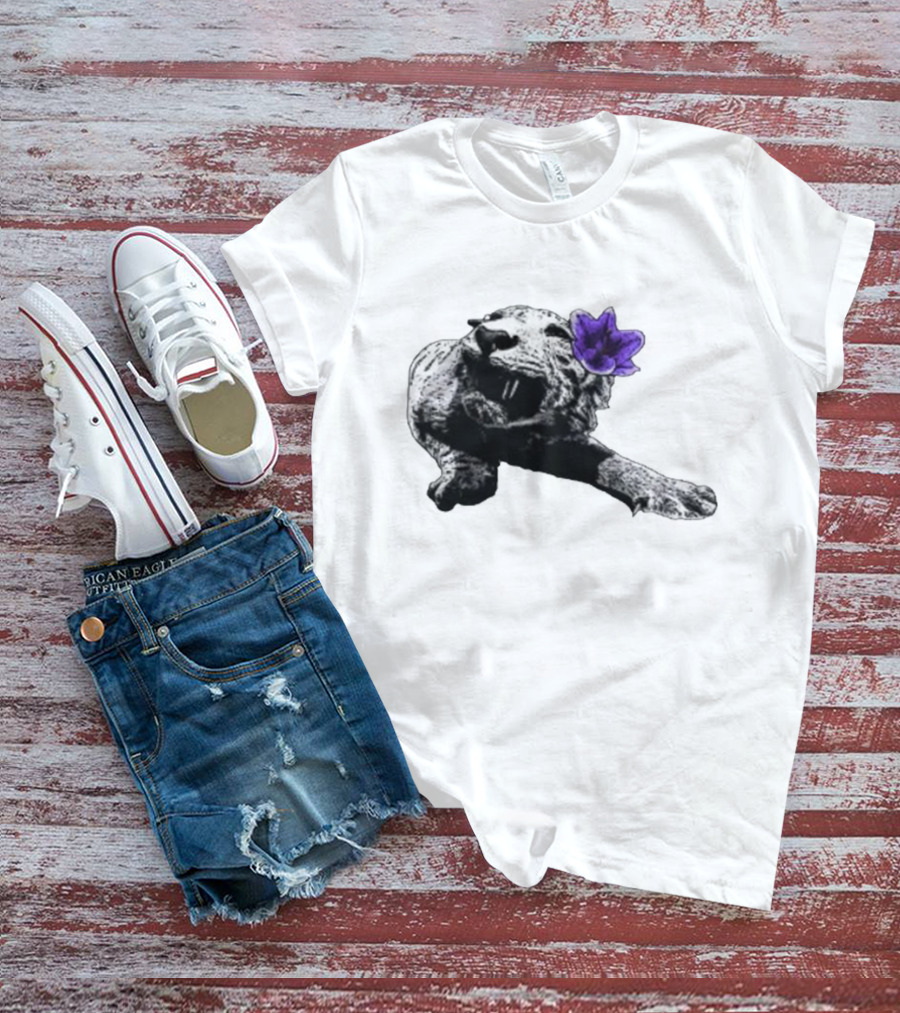 Spirit Blossom Wolf With Purple Flower T-Shirt