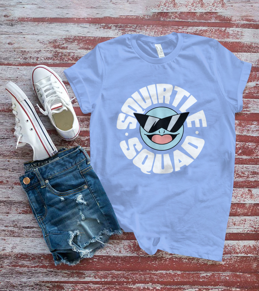 Squirtle Squad Sunglasses Icon Blue Background T-Shirt