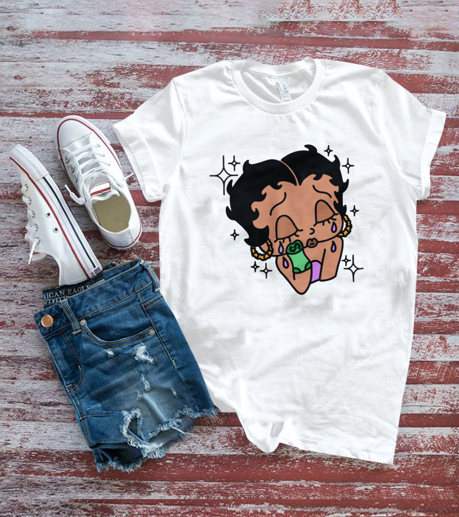 Lilcroissant Crying Cartoon With Money Rolls And Earrings T-Shirt