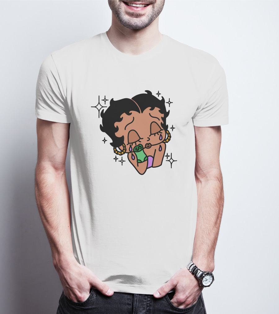 Lilcroissant Crying Cartoon With Money Rolls And Earrings T-Shirt