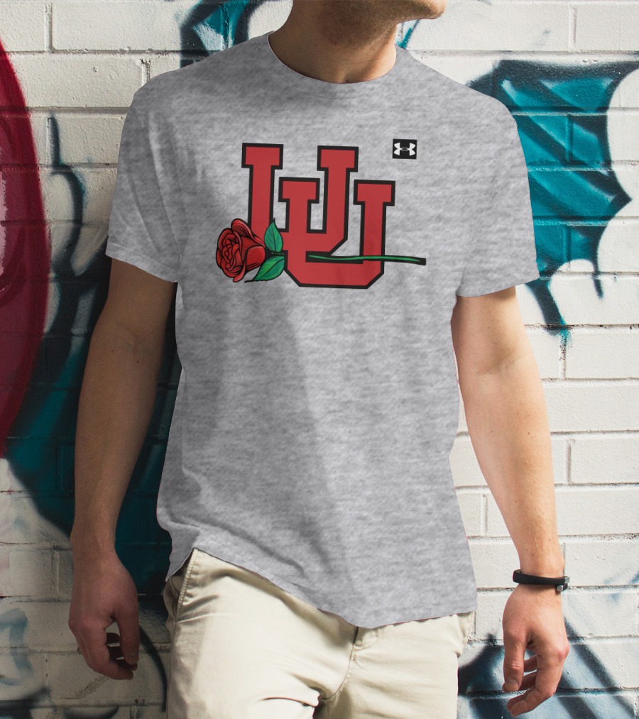 Utah Utes Interlocking Logo With Rose Under Armour Football T-Shirt