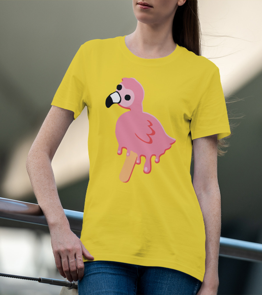 Mrflimflam Flamingo Popsicle Design Yellow Background T-Shirt