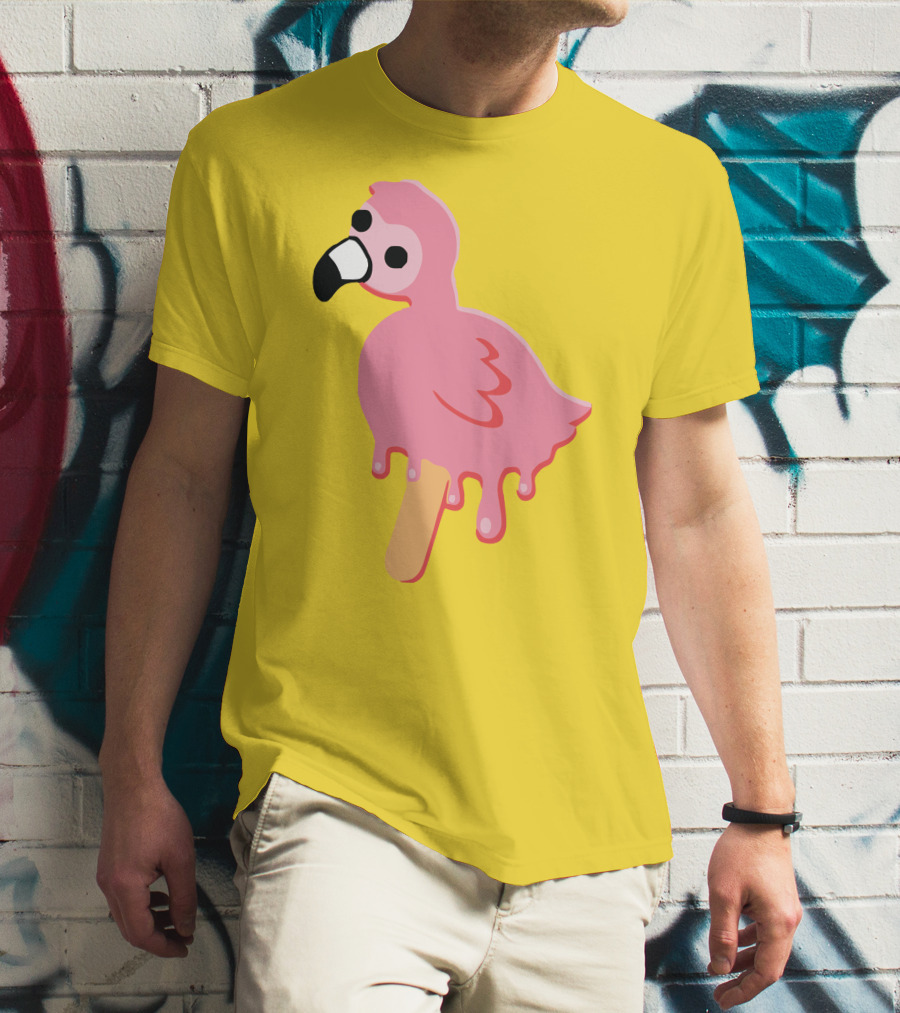 Mrflimflam Flamingo Popsicle Design Yellow Background T-Shirt
