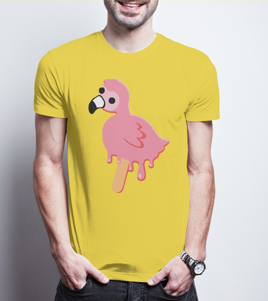 Mrflimflam Flamingo Popsicle Design Yellow Background T-Shirt