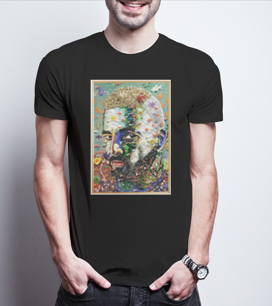 Maluma Merch Colorful Portrait With Nature And Butterfly Elements T-Shirt