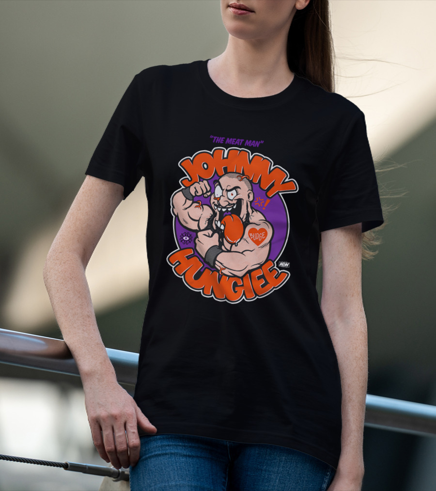 AEW Johnny Hungiee The Meat Man Budge T-Shirt