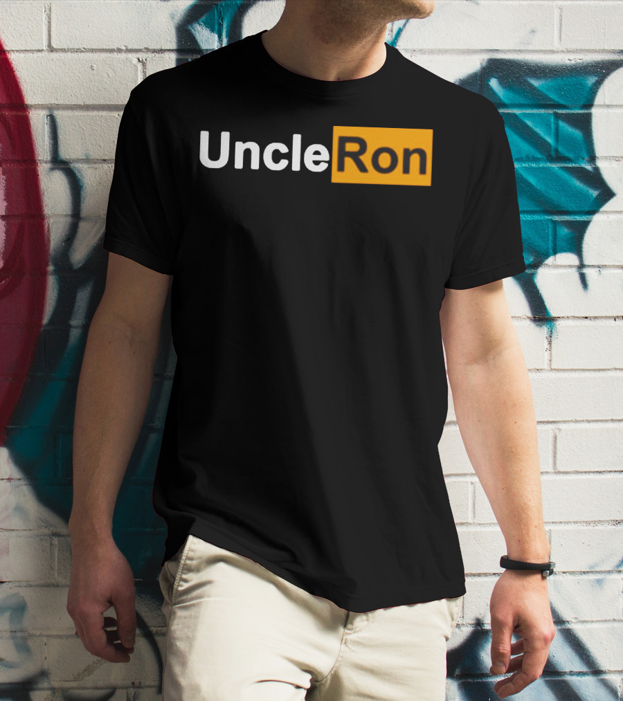 Uncle Ron Black And Orange Text Block T-Shirt