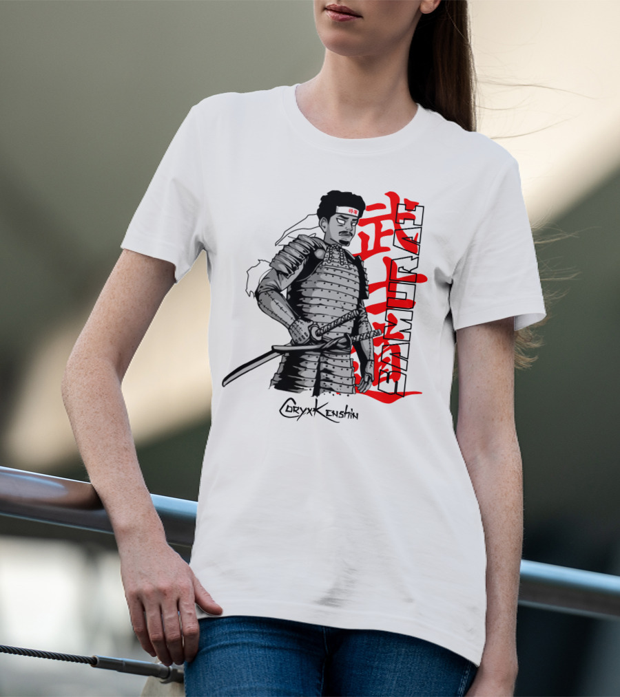 CoryxKenshin Samurai In Armor With Red Kanji T-Shirt