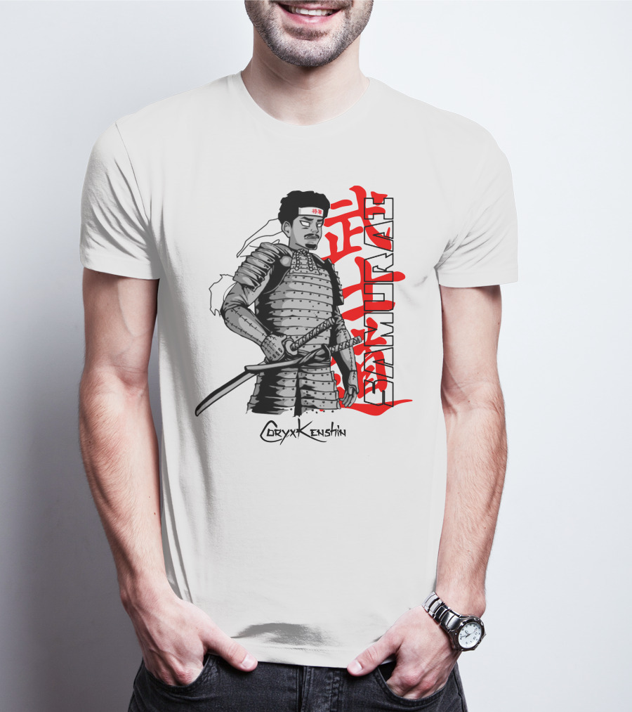 CoryxKenshin Samurai In Armor With Red Kanji T-Shirt