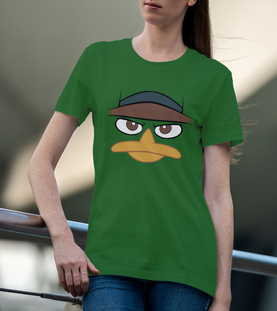 Agent P Perry The Platypus Face Green Hat Eyes Beak T-Shirt