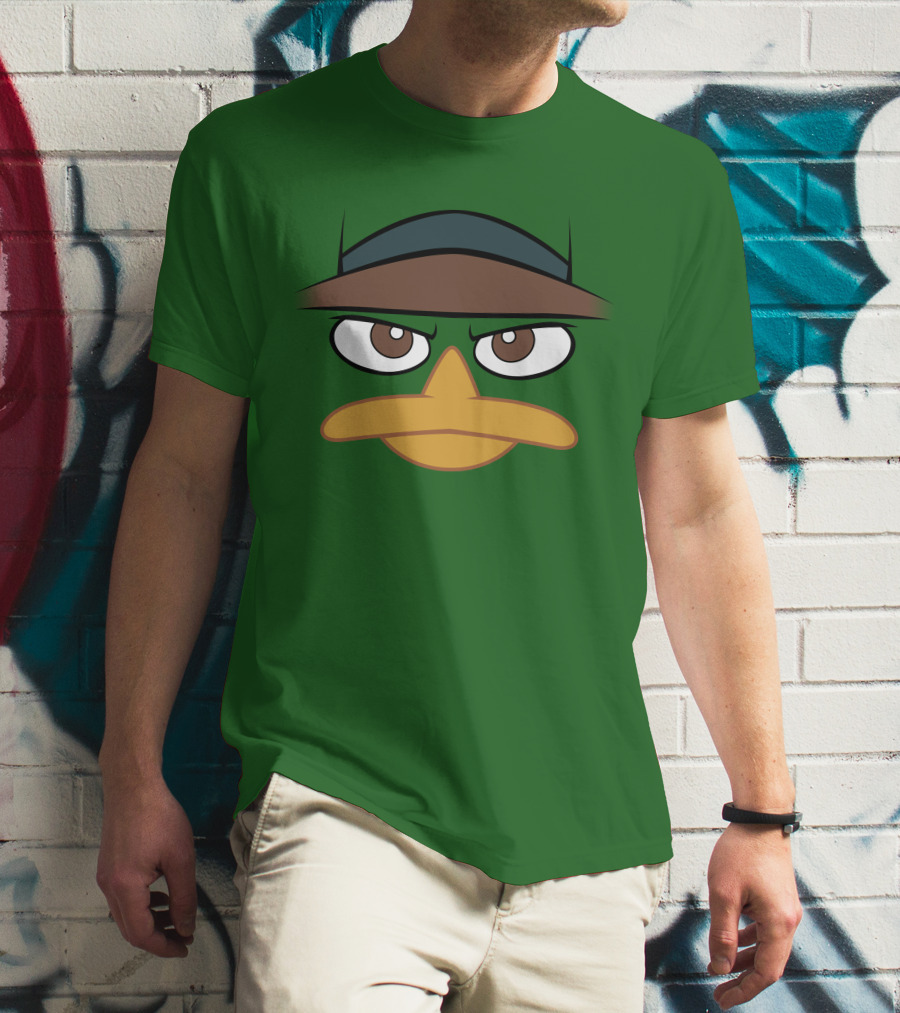 Agent P Perry The Platypus Face Green Hat Eyes Beak T-Shirt