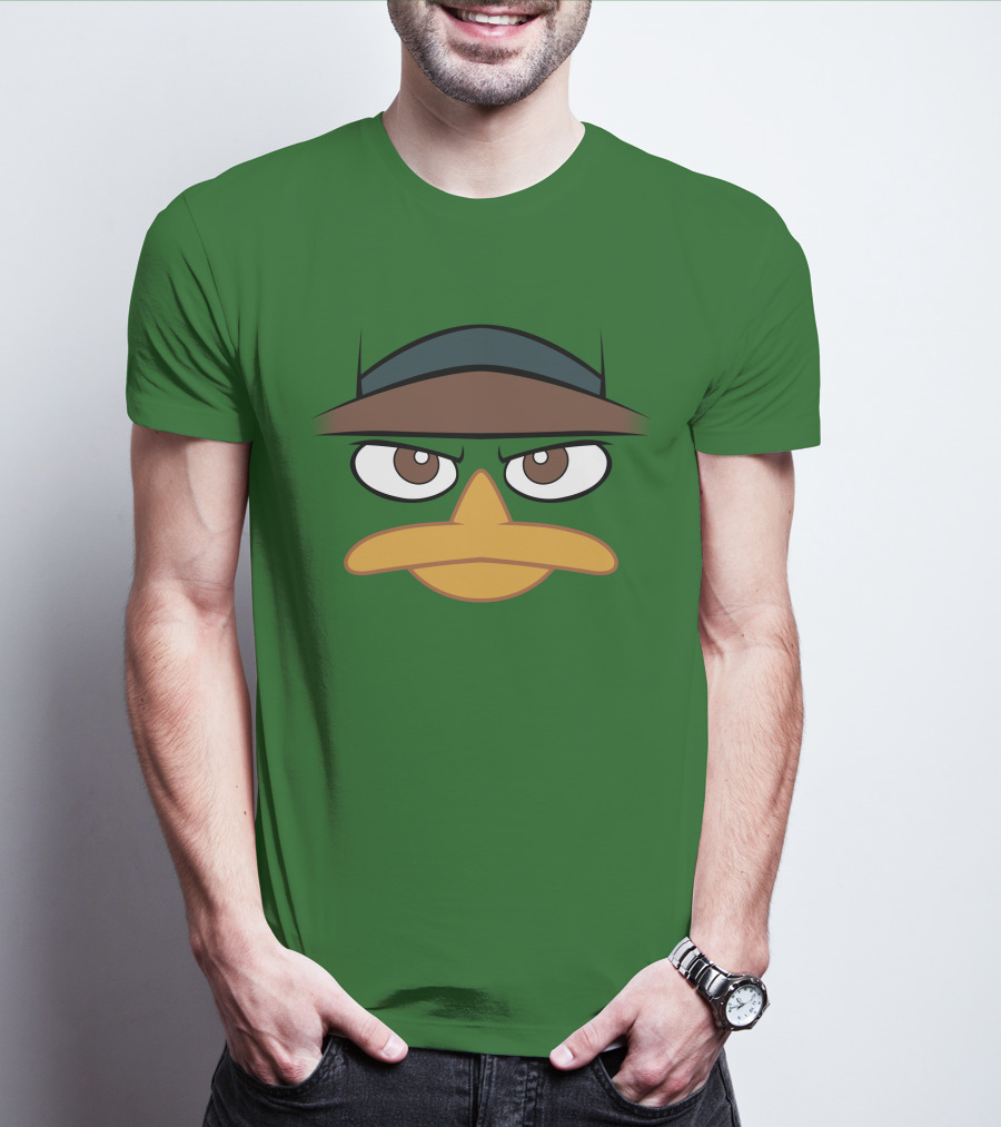 Agent P Perry The Platypus Face Green Hat Eyes Beak T-Shirt