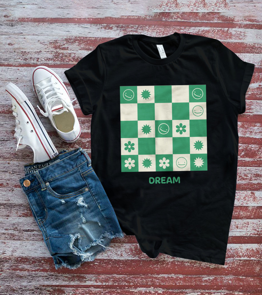 Dream Smiley Flower Checkered T-Shirt