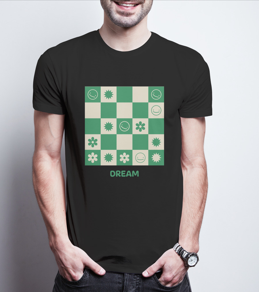 Dream Smiley Flower Checkered T-Shirt