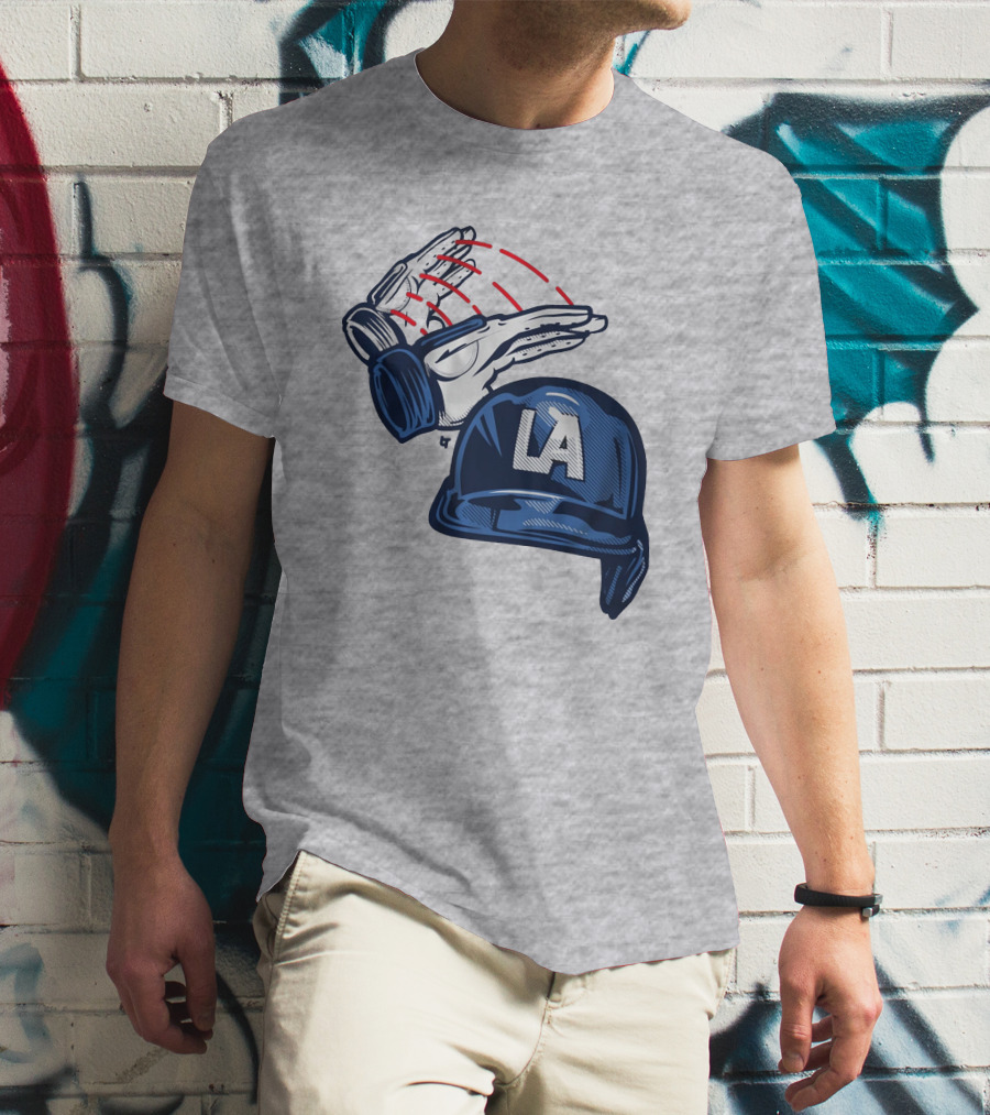 LA Dodgers Dunk On Helmet Gloves Baseball Catcher T-Shirt