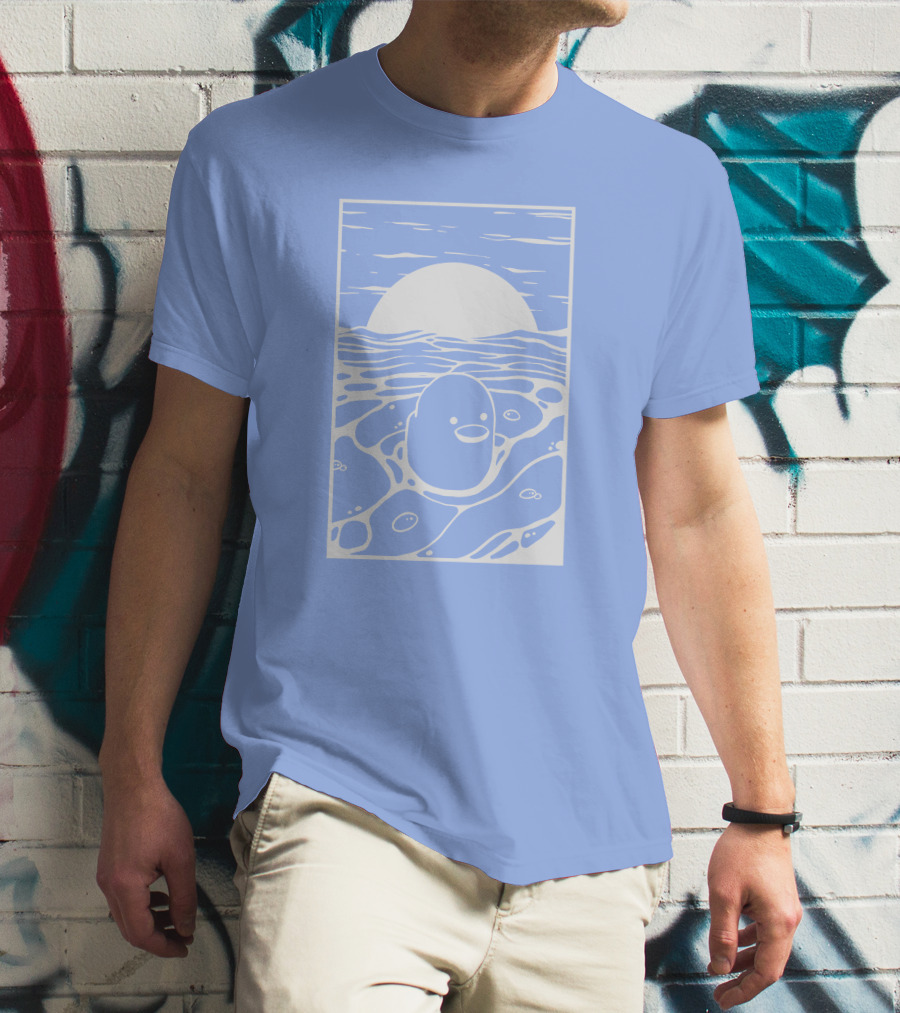 Tubbo By The Sea Shop Duck Sunset Ocean Waves T-Shirt