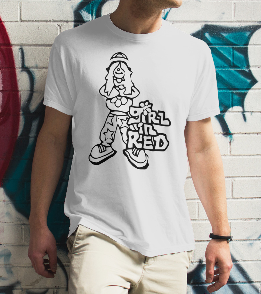 Girl In Red Cartoon Figure With Star Pants T-Shirt