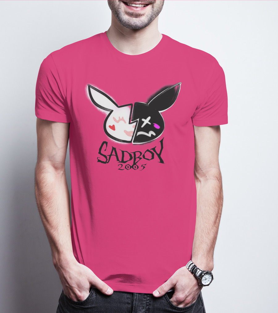 SADBOY 2005 Bunny Logo Pink Background T-Shirt