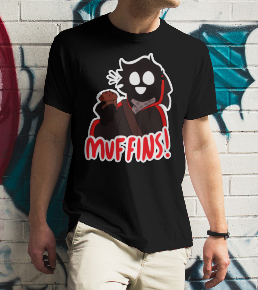 Muffins Character Holding Muffin With Red Outline T-Shirt