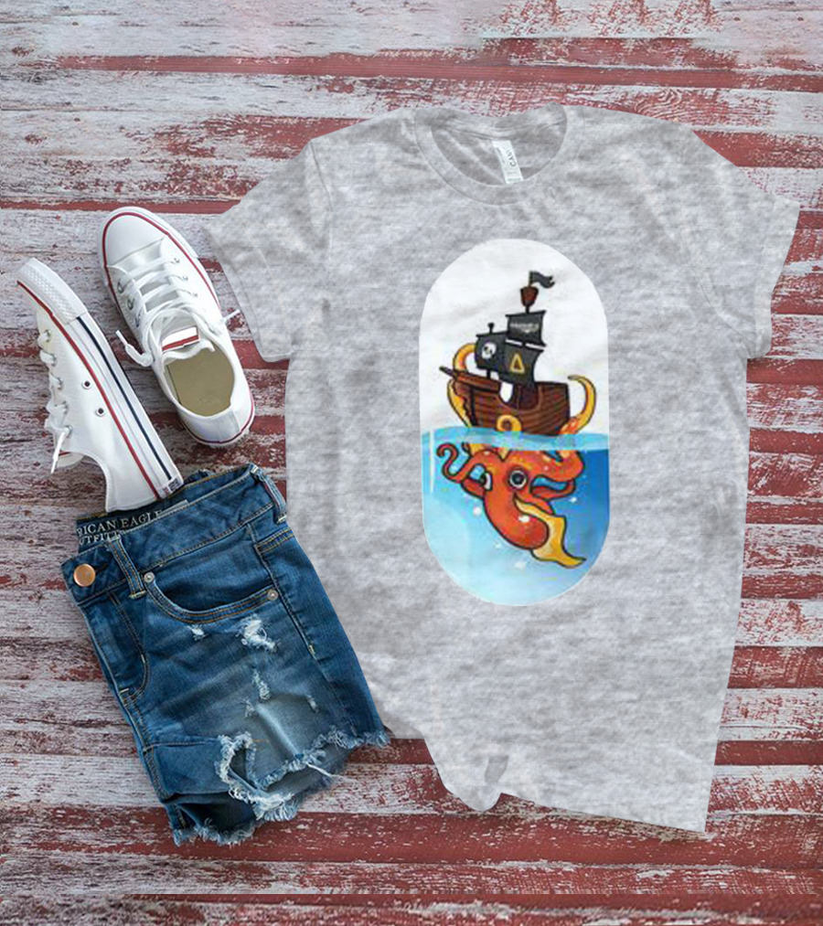 A For Adley Pirate Ship And Orange Octopus Adventure T-Shirt