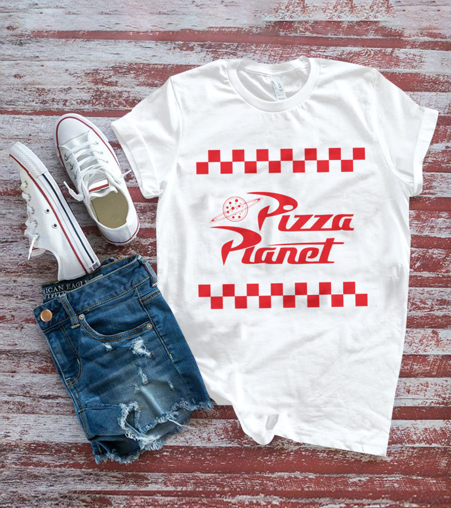 Toy Story Pizza Planet Logo With Red Checkered Border T-Shirt