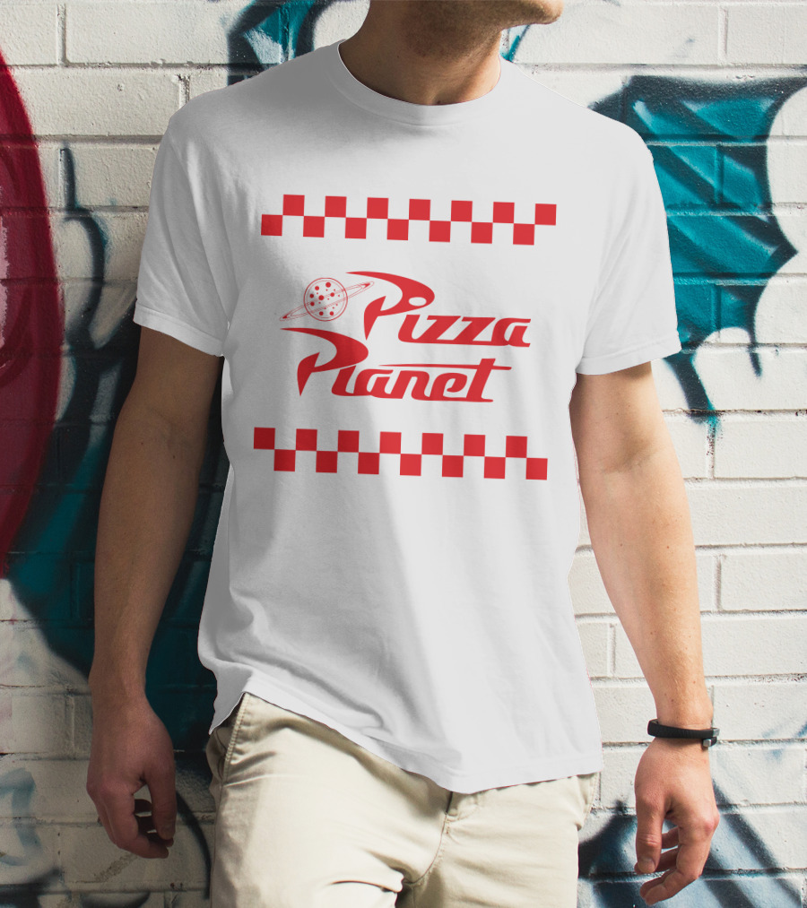 Toy Story Pizza Planet Logo With Red Checkered Border T-Shirt