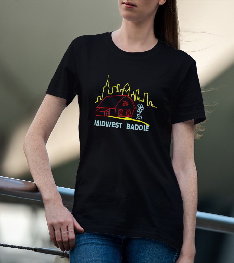 Caucasian James Midwest Baddie Barn And Windmill City Skyline T-Shirt