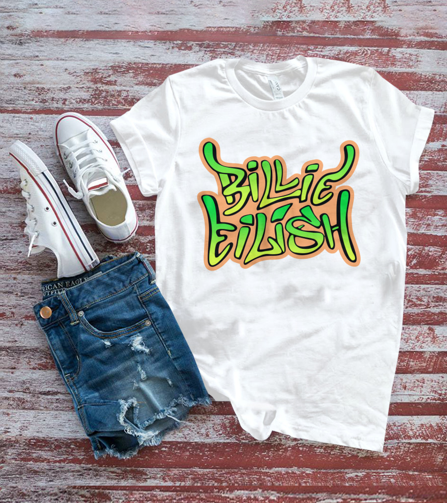Billie Eilish Green Groovy Text Merch T-Shirt