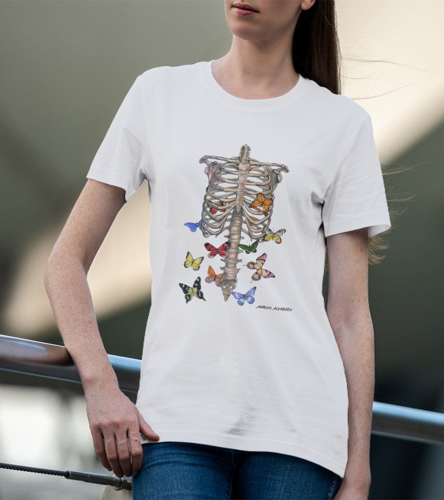 Marcos Alvarado Ribcage With Colorful Butterflies A Fluttery Feeling T-Shirt