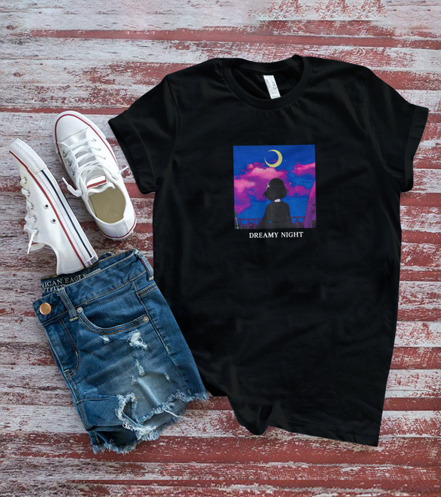 Lilypichu Merch Dreamy Night Under Crescent Moon And Colorful Sky T-Shirt