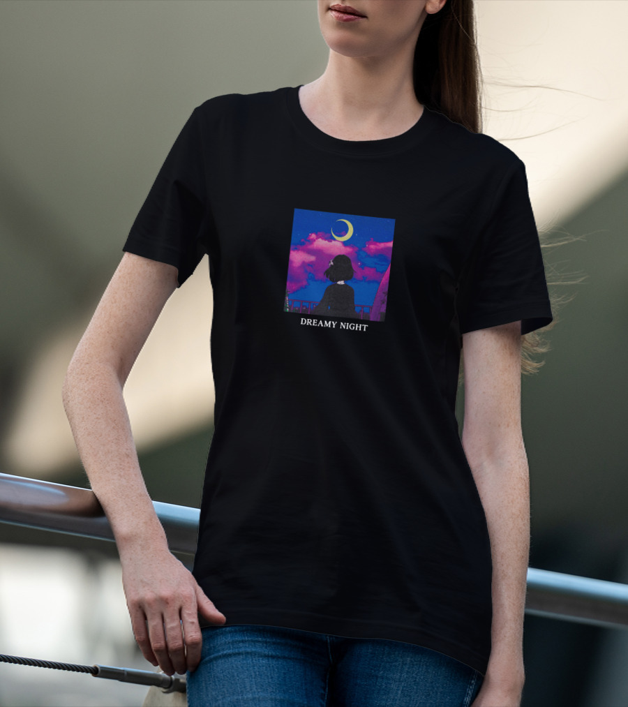 Lilypichu Merch Dreamy Night Under Crescent Moon And Colorful Sky T-Shirt
