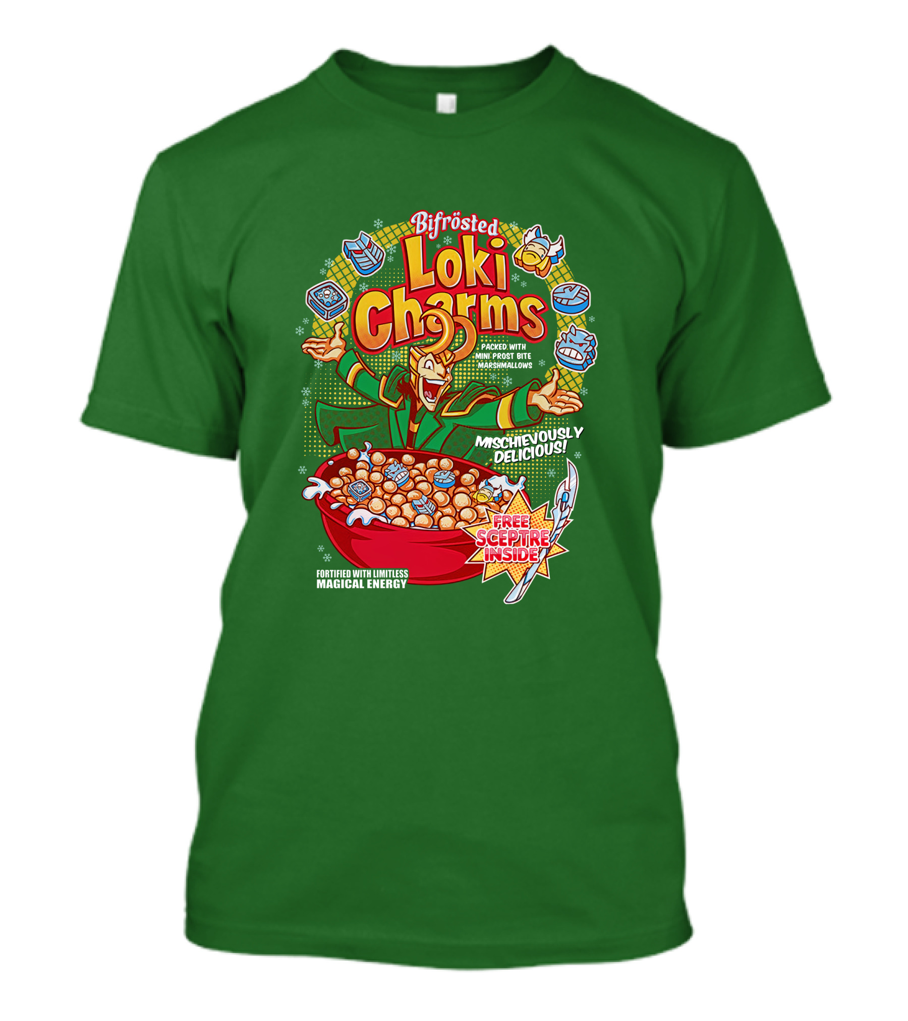 Bifrosted Loki Charms Mischievously Delicious Free Sceptre Inside Fortified With Limitless Magical Energy T-Shirt