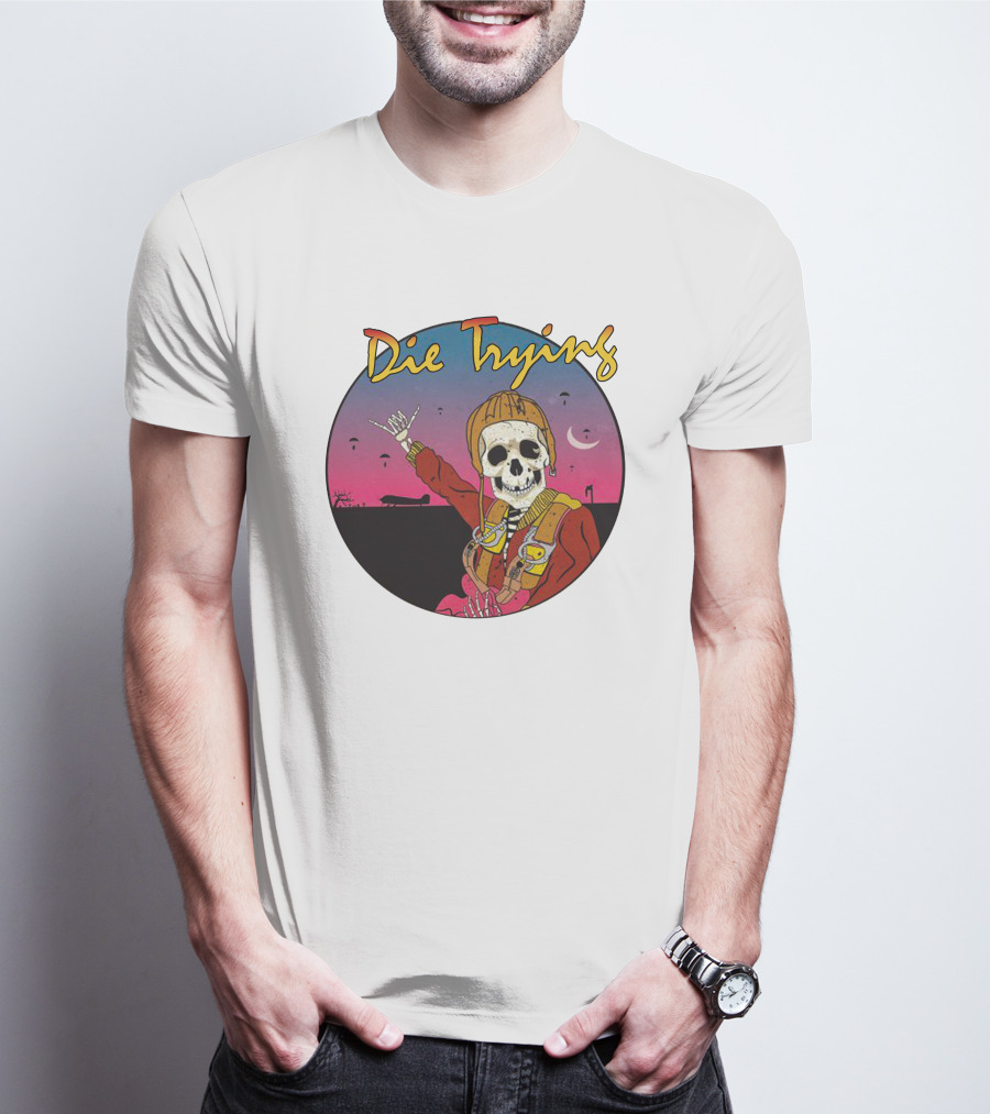 Die Trying Skeleton Paratrooper Skydiving Scene T-Shirt