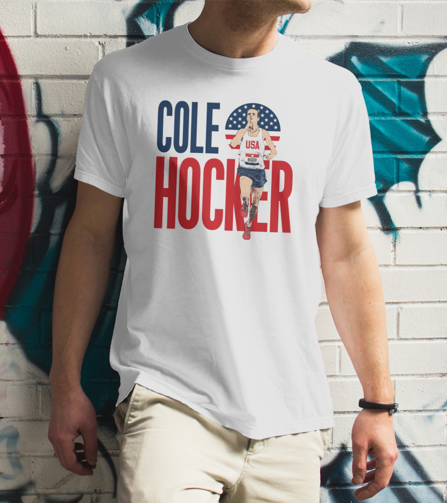 COLE HOCKER USA Running Star With American Flag Background T-Shirt