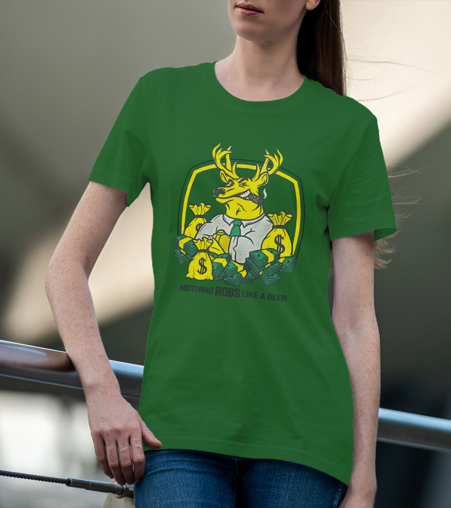 Jonah Furman Smoking Cartoon Business Deer Holding Cash Nothing Robs Like A Deer T-Shirt