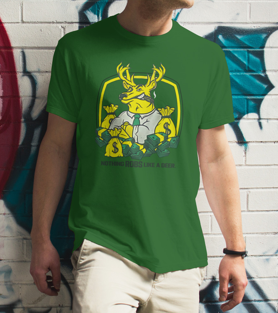 Jonah Furman Smoking Cartoon Business Deer Holding Cash Nothing Robs Like A Deer T-Shirt