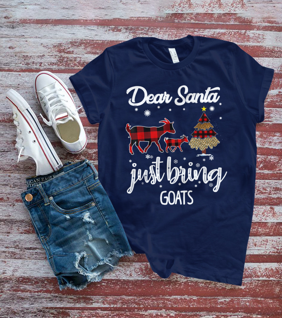 Dear Santa Just Bring Goats Plaid Christmas Tree Snowflakes T-Shirt