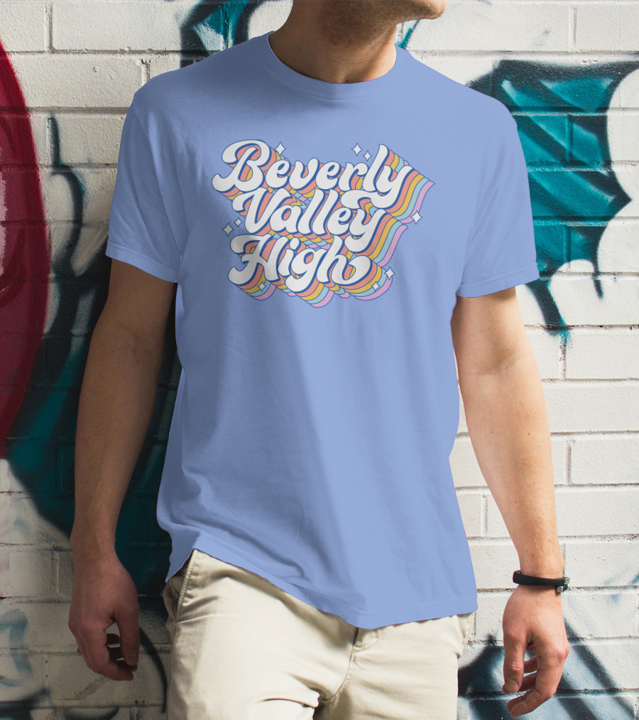 Bvh Merch Beverly Valley High Rainbow Text With Colorful Swirls T-Shirt