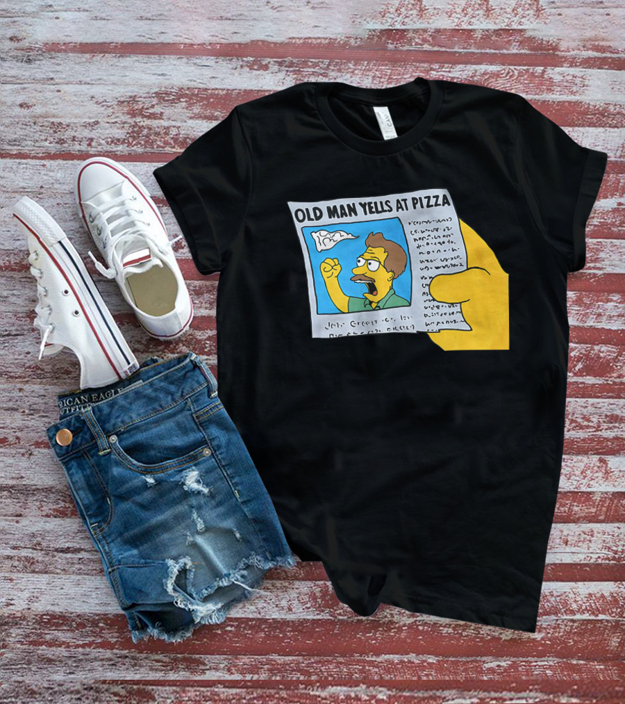 Old Man Yells At Pizza Newspaper Cartoon Parody Pizzamas Merch T-Shirt